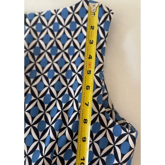 AB Studio Women’s Blue White Geo Sleeveless Sheath Dress Size 10 Mod 70's Style - Picture 9 of 12